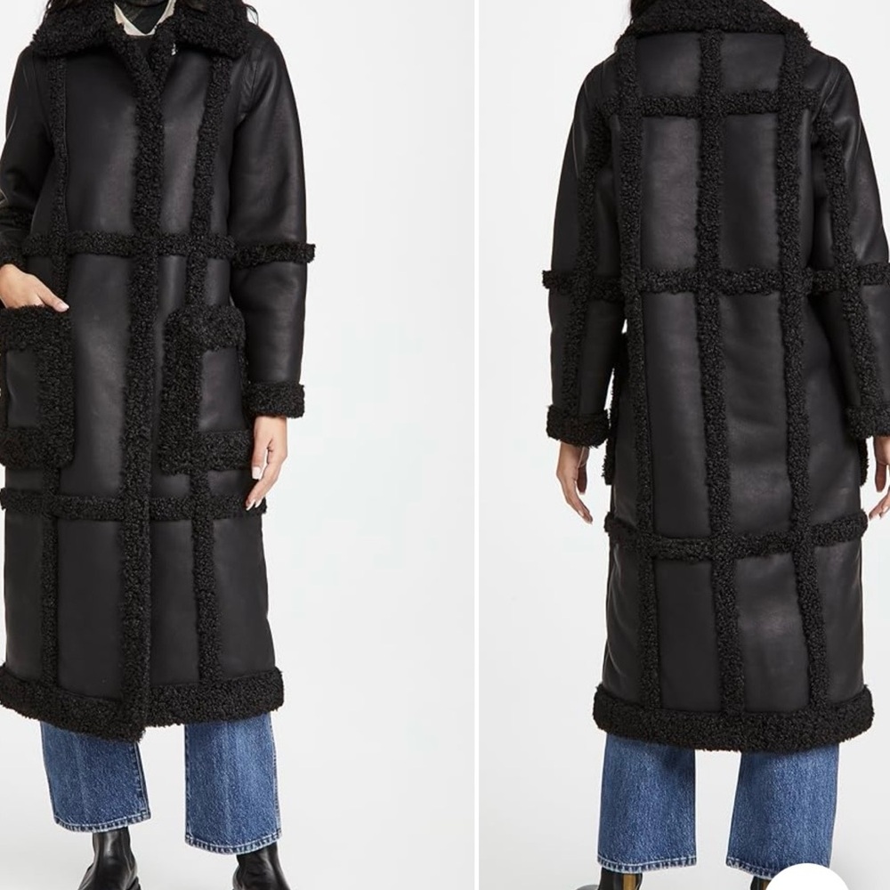 Stand Studio Black Teddy Shearling Long Coat
